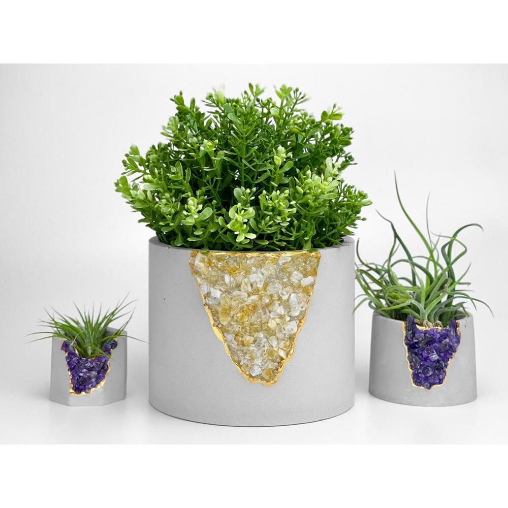 Large Planter, Big Geode Citrine Crystal LOVER Planter Pot